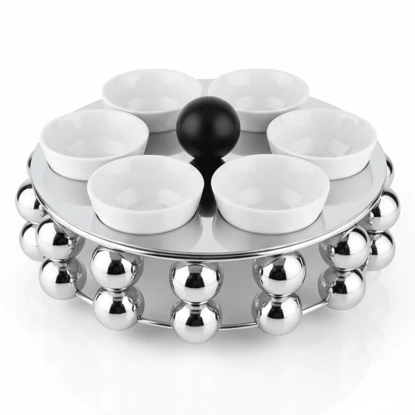 AKDC LuxeCawa 6-Piece Ceramic Arabic Coffee Cup Set with Elegant Silver Metal Holder Serving Set 22cm