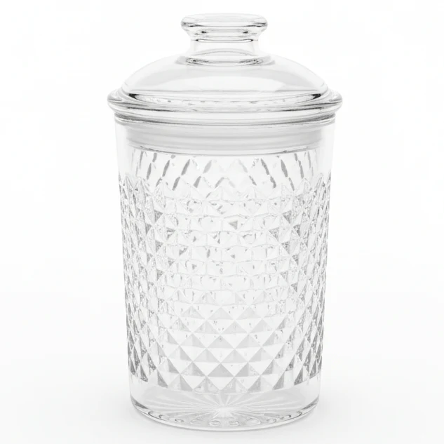AKDC Luxury Diamond-Pattern Round Airtight Acrylic Storage Canister – Transparent Decorative Jar with Lid, 1200 ml