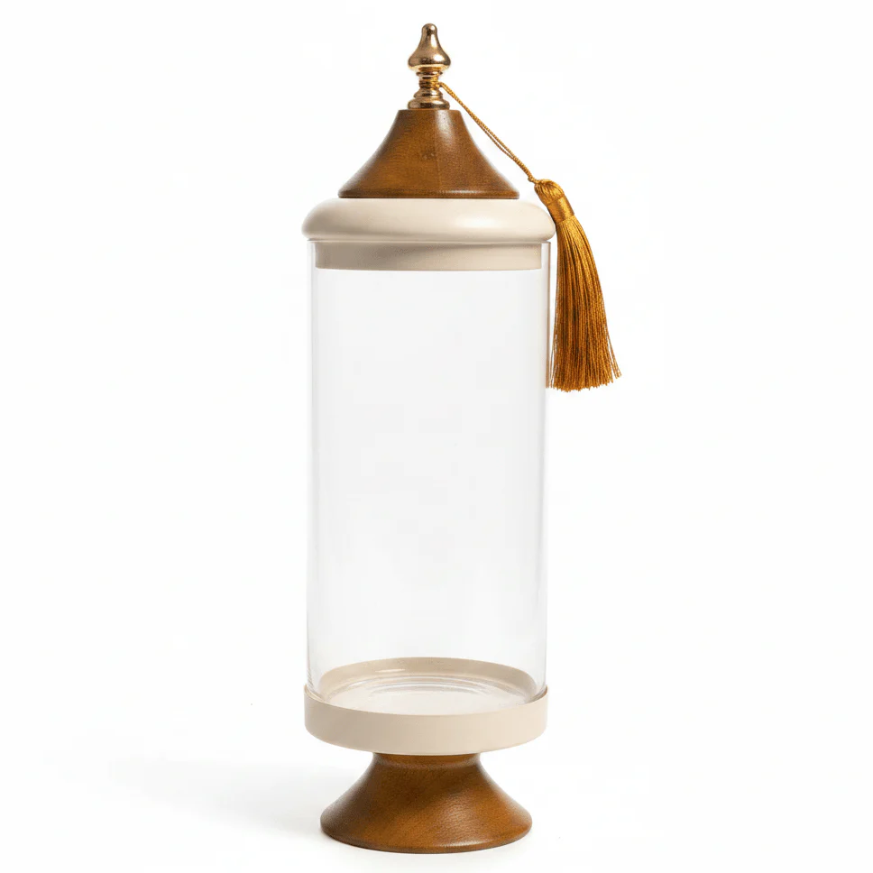 AKDC Luxury Footed Glass Candy Jar with Decorative Tassel Lid | 20×10 cm