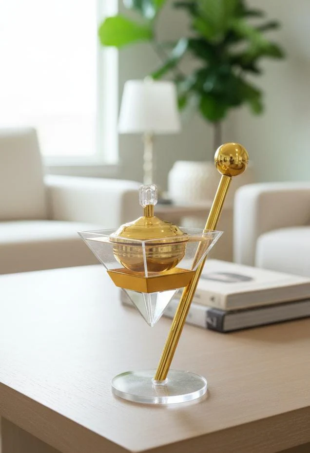 AKDC Luxury Glass Incense Burner with Gold Metal Holder – Elegant Aroma Diffuser for Home, Office, or Meditation Use – Premium Decorative Piece 28x14 cm