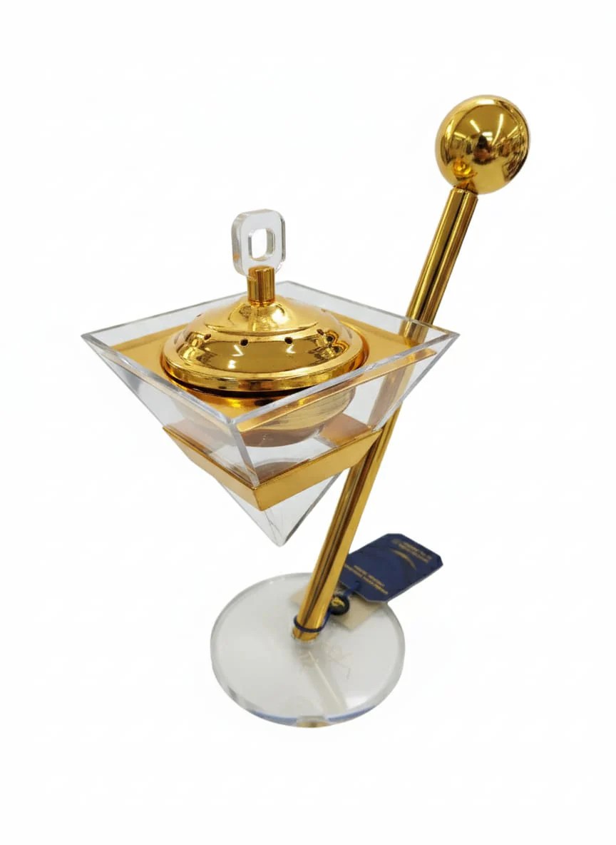 AKDC Luxury Glass Incense Burner with Gold Metal Holder – Elegant Aroma Diffuser for Home, Office, or Meditation Use – Premium Decorative Piece 28x14 cm - Image 2