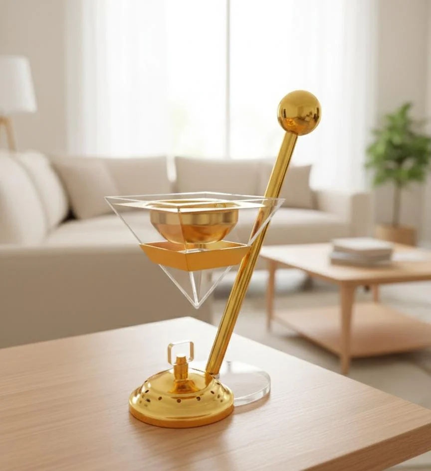 AKDC Luxury Glass Incense Burner with Gold Metal Holder – Elegant Aroma Diffuser for Home, Office, or Meditation Use – Premium Decorative Piece 28x14 cm - Image 3