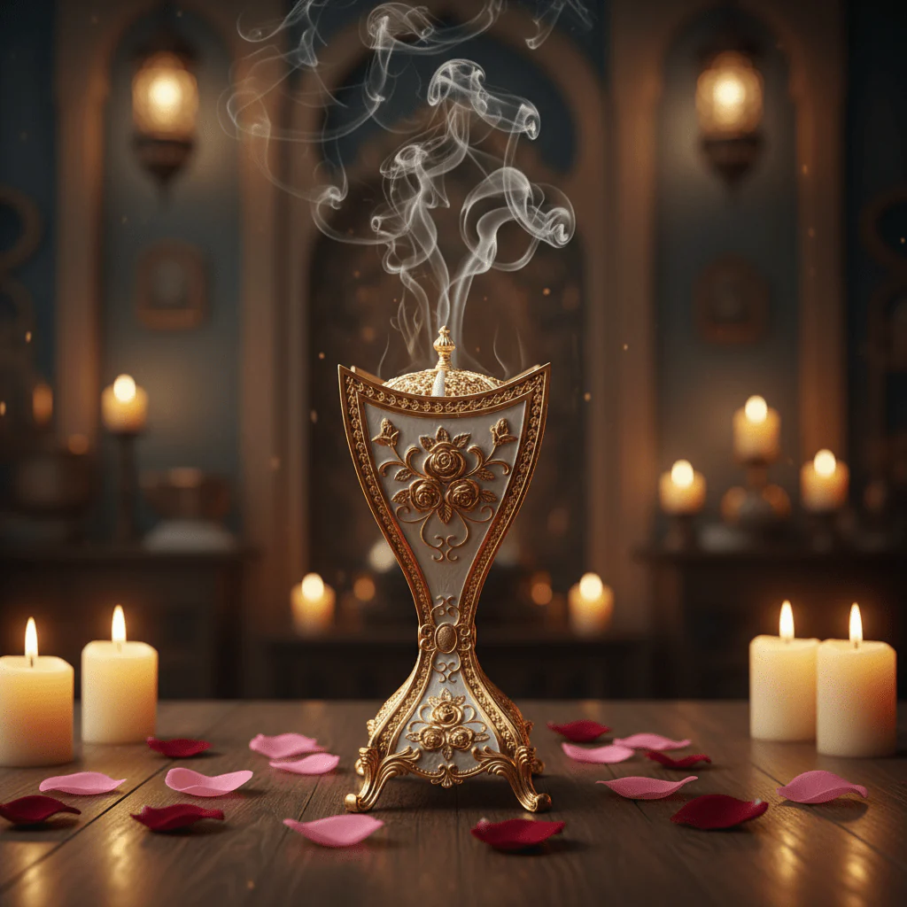 AKDC Luxury Gold & White Metal Incense Burner – Elegant Bakhoor Burner for Home Fragrance 22 cm - Image 2