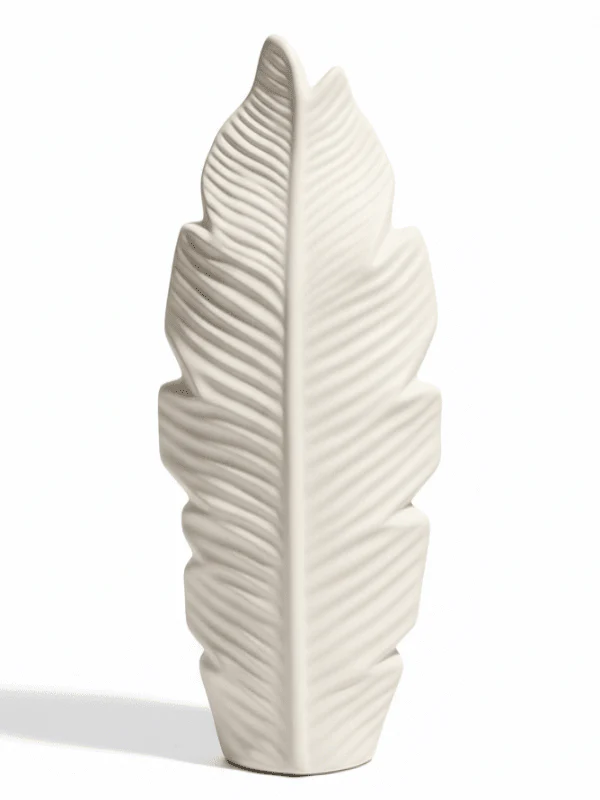 AKDC Luxury Leaf-Style Ceramic Flower Vase – Elegant White Decorative Design for Modern Interiors, 25 × 14 cm