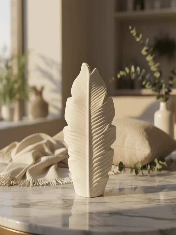 AKDC Luxury Leaf-Style Ceramic Flower Vase – Elegant White Decorative Design for Modern Interiors, 25 × 14 cm - Image 4