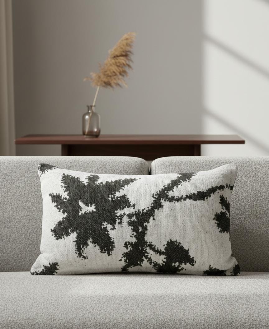 AKDC Luxury Monochrome Abstract Design Lumbar Throw Pillow Cushion – Black & White Cotton Fabric, 30×50 cm - Image 2