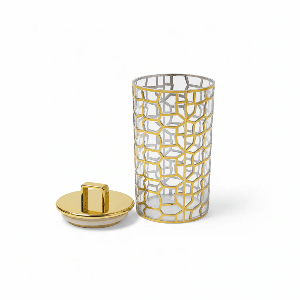 AKDC Luxury Round Airtight Acrylic Storage Canister with Transparent Body & Elegant Golden Design Lid – Kitchen Storage Jar, 1000 ml - Image 3