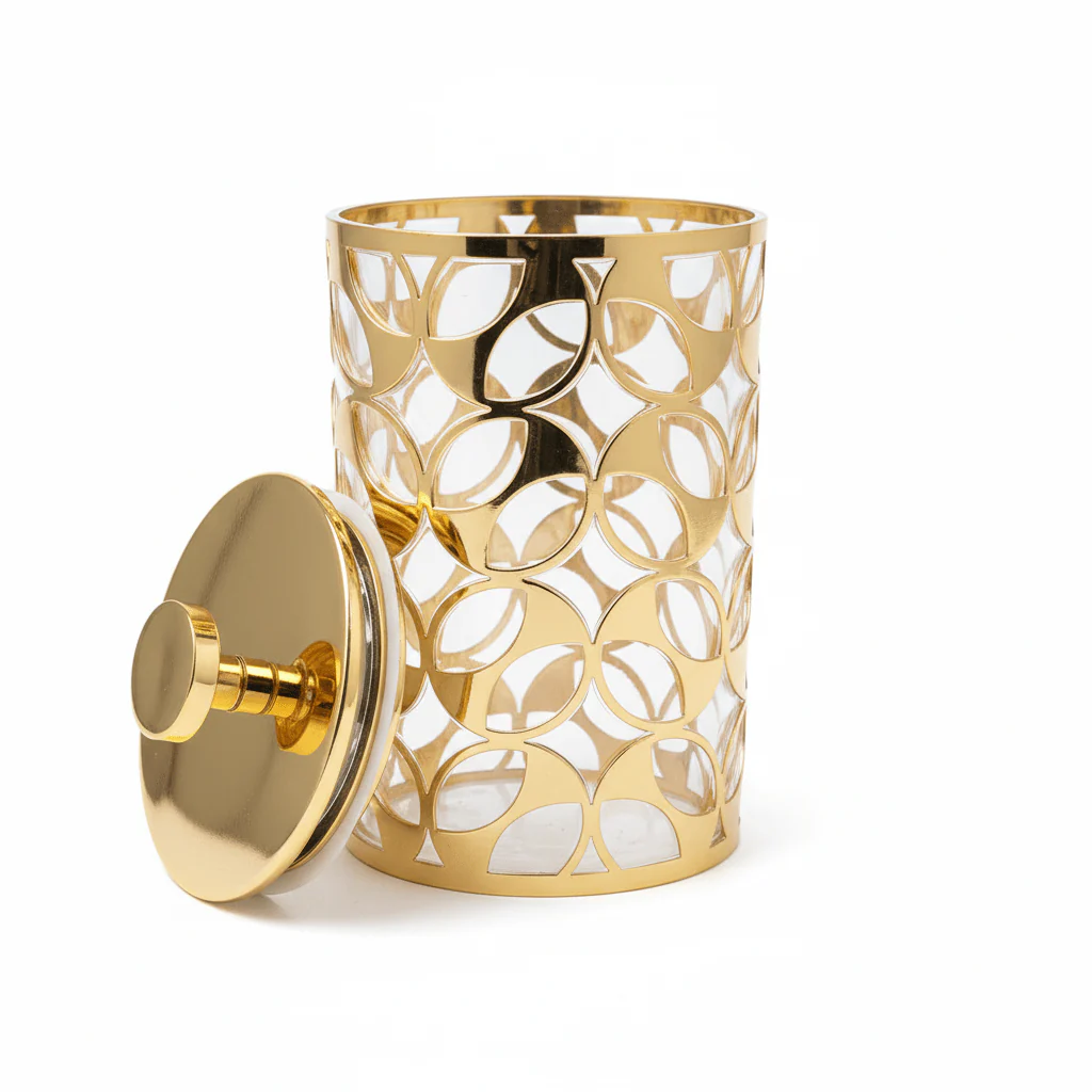 AKDC Luxury Round Airtight Acrylic Storage Canister with Transparent Body & Elegant Golden Design Lid – Kitchen Storage Jar, 800 ml - Image 3