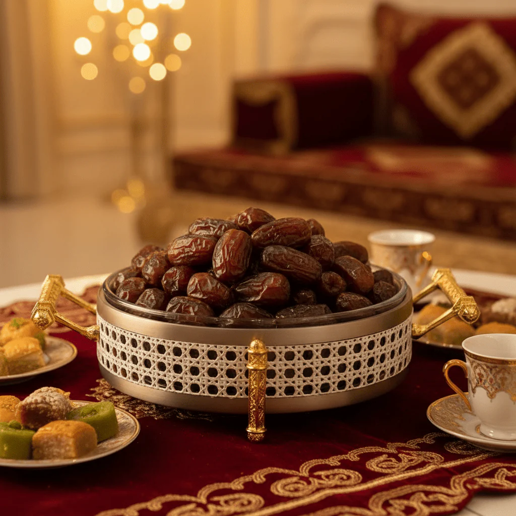 AKDC Luxury Round Glass & Metal Dates Bowl with Lid – Elegant Ramadan & Hospitality Serving Bowl 22 cm - Image 2