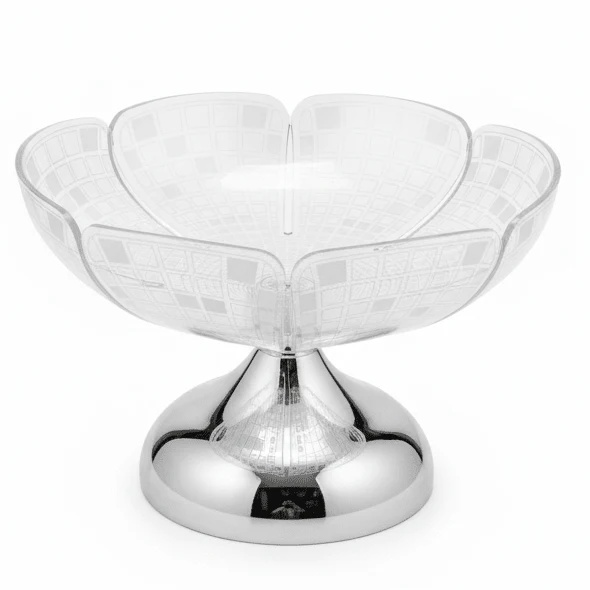 AKDC Luxury Silver Metal Base Acrylic Fruit Bowl, Modern Decorative Centerpiece Serving Bowl – 25 × 15 cm
