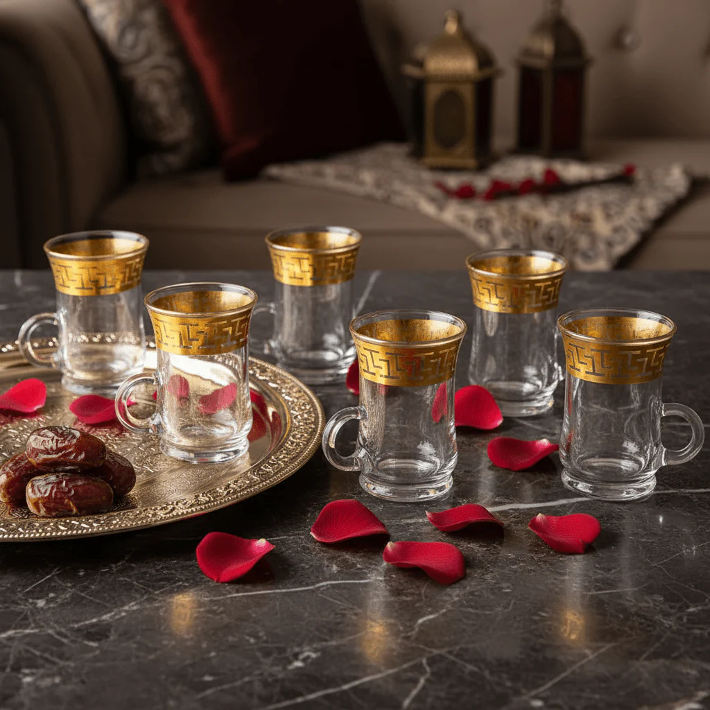 AKDC Luxury Tea Glass Set of Six Pieces with Elegant Gold Detailing 100 ml - Image 2
