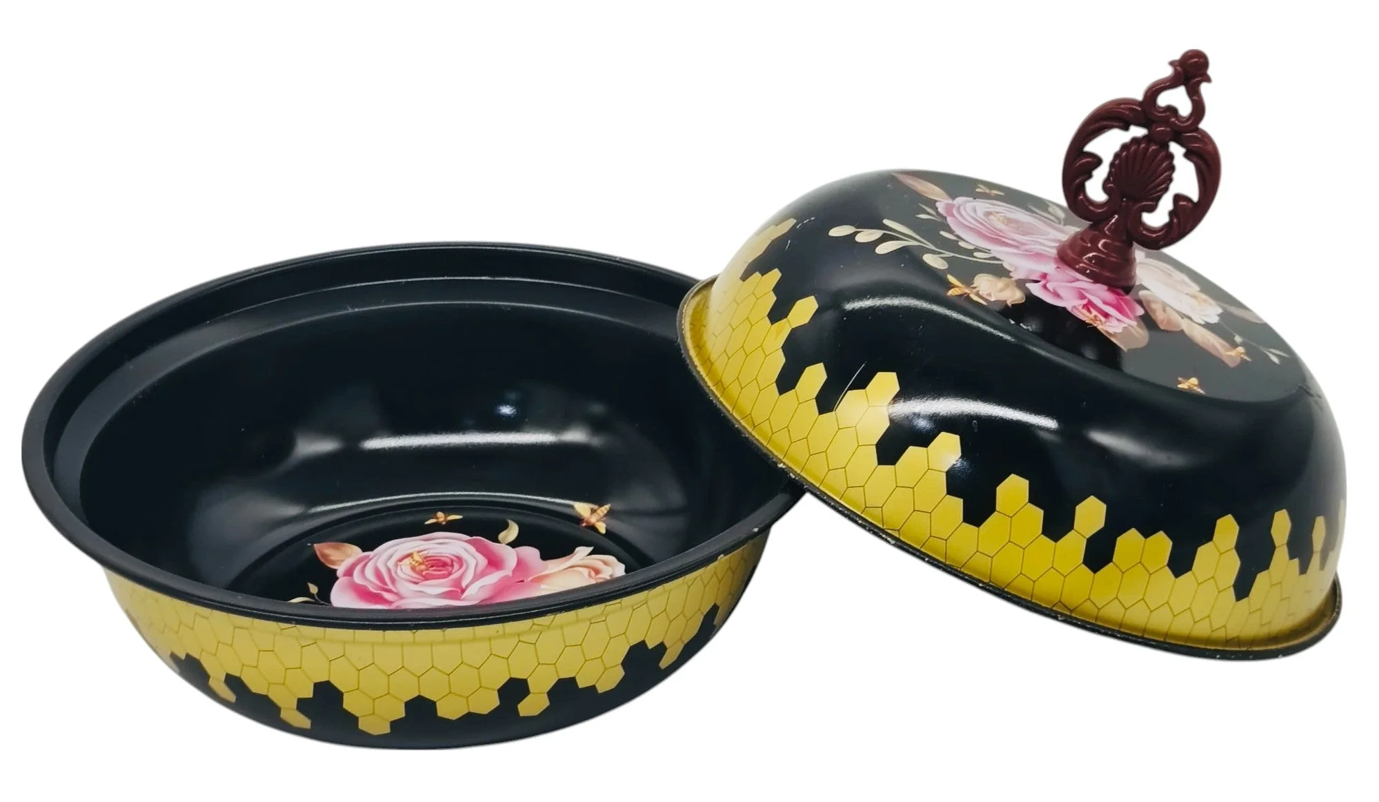 AKDC Metal Bowl with Lid 16cm, Black/Multicolour - Image 2