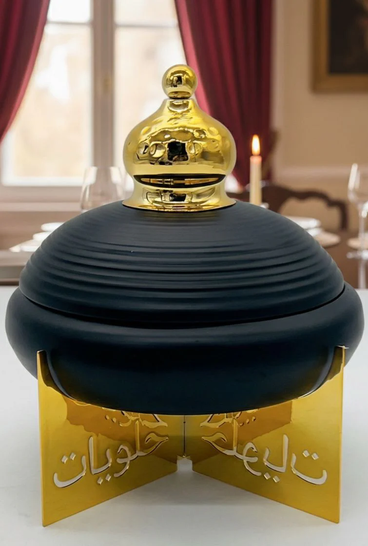 AKDC Metal Candy Bowl with Lid and Stand 20cm*24cm, Black/Gold