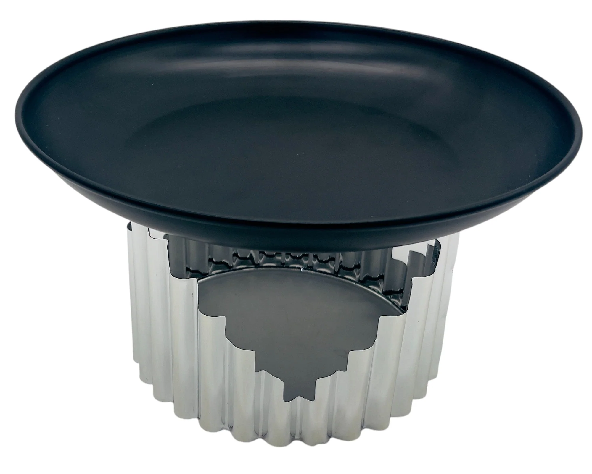 AKDC Metal Footed Cake Tray 25cm*13cm, Black Tray with Silver Foot - Image 2