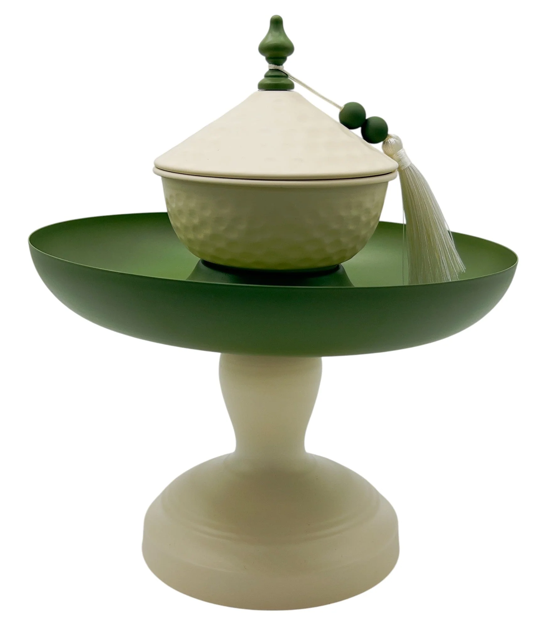 AKDC Metal Footed Candy Tray with Bowl 23.2cm*27cm, Ivory/Green