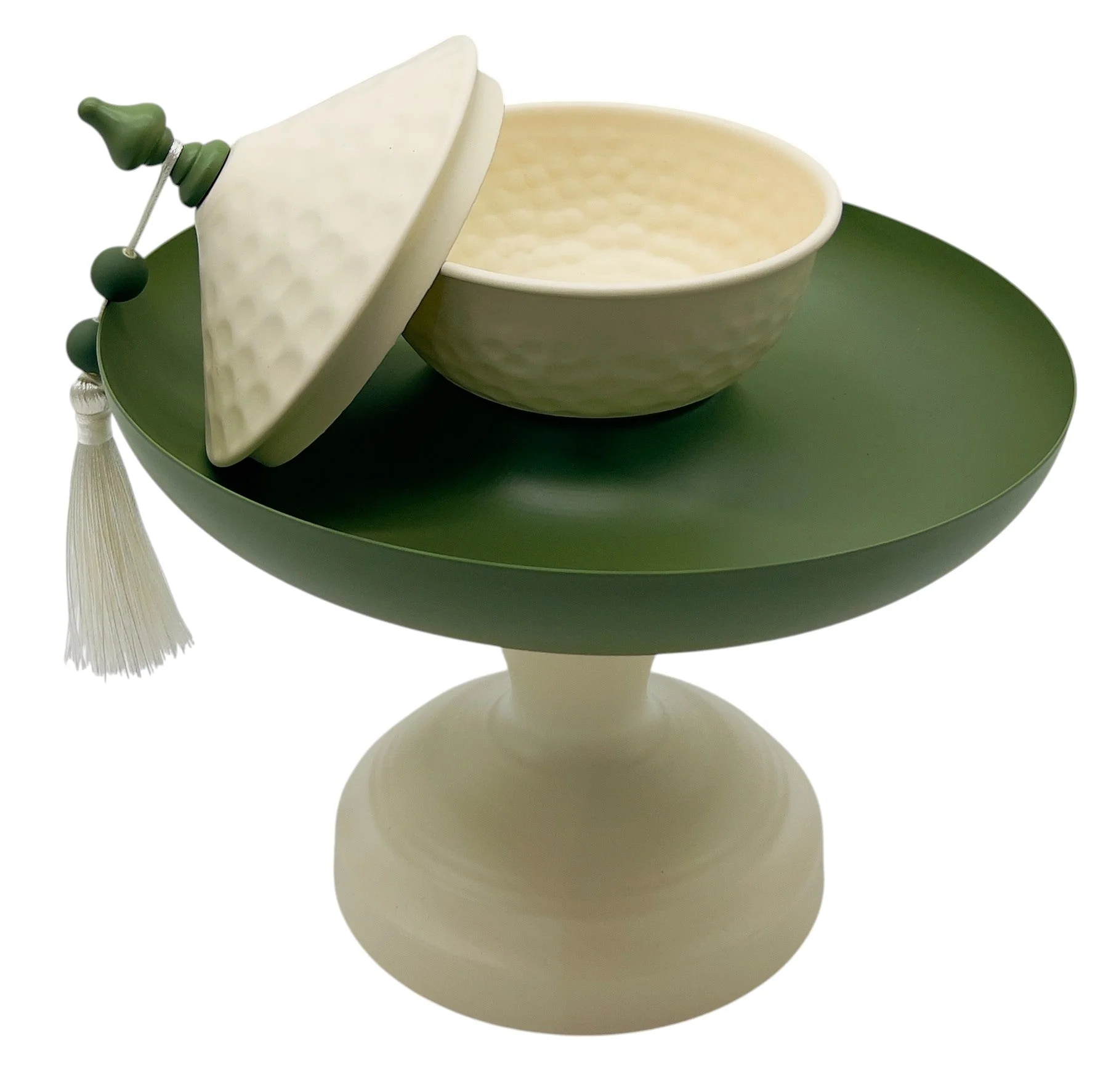 AKDC Metal Footed Candy Tray with Bowl 23.2cm*27cm, Ivory/Green - Image 2
