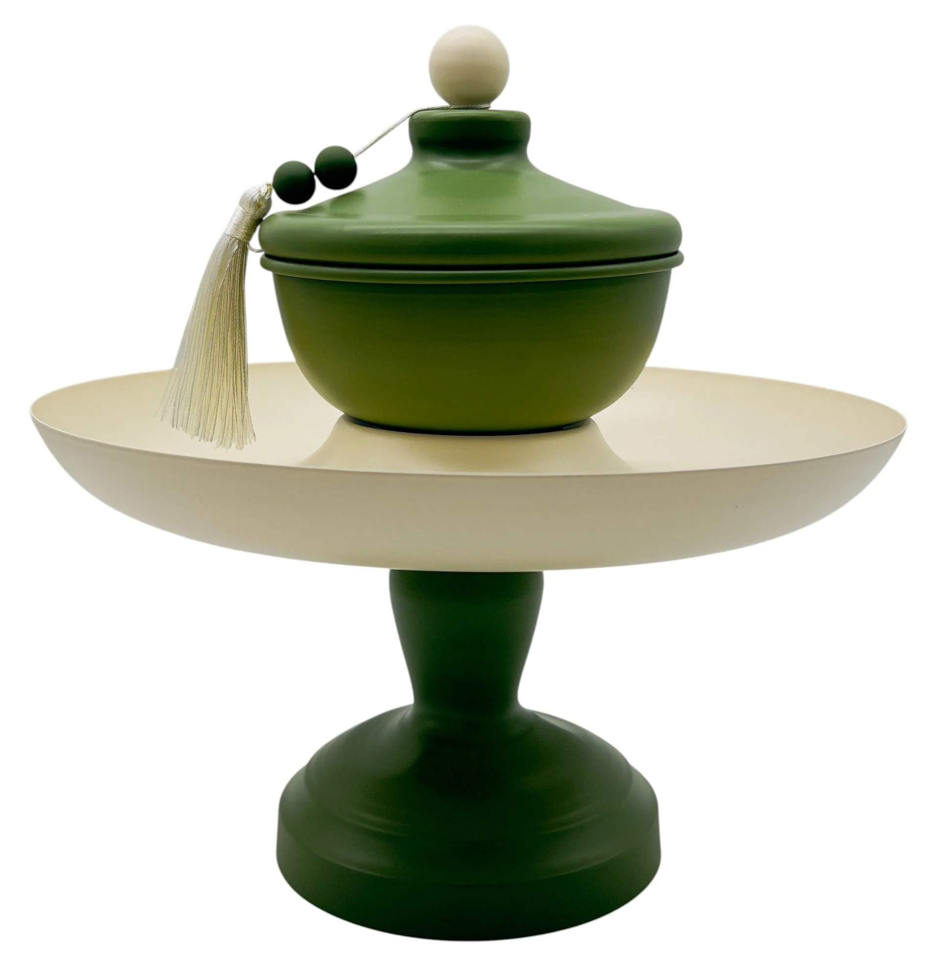 AKDC Metal Footed Candy Tray with Bowl 27cm*27cm, Ivory/Green