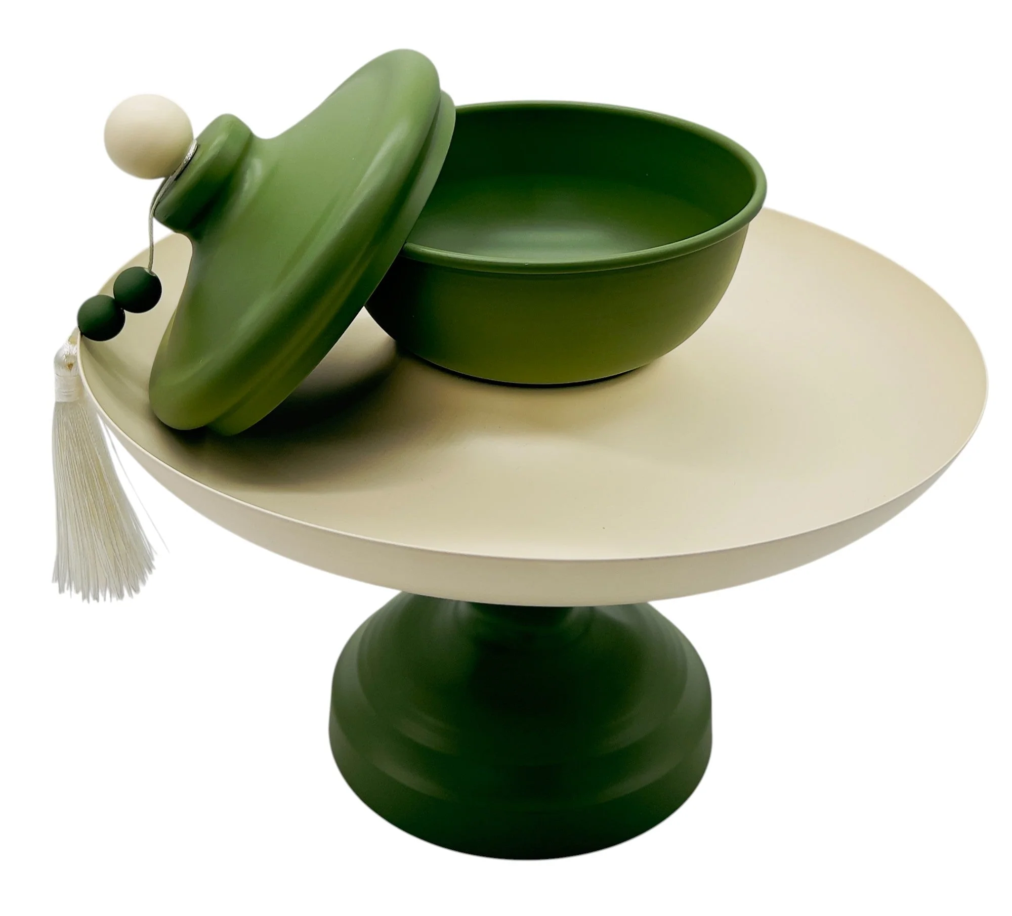 AKDC Metal Footed Candy Tray with Bowl 27cm*27cm, Ivory/Green - Image 2