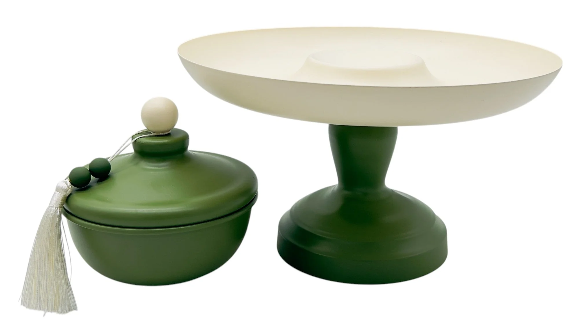 AKDC Metal Footed Candy Tray with Bowl 27cm*27cm, Ivory/Green - Image 3