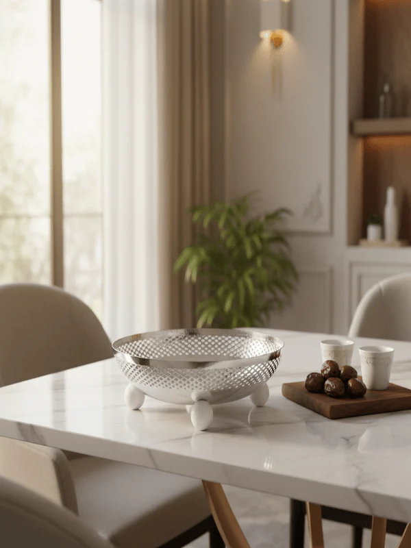 AKDC Metal Fruit & Candy Bowl – Elegant Silver Finish, Ideal for Tabletop Serving & Display, 25 × 9 cm - Image 2