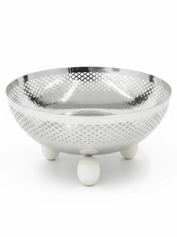 AKDC Metal Fruit & Candy Bowl – Large Silver Finish, Perfect for Fruits, Snacks & Décor, 30 × 9 cm