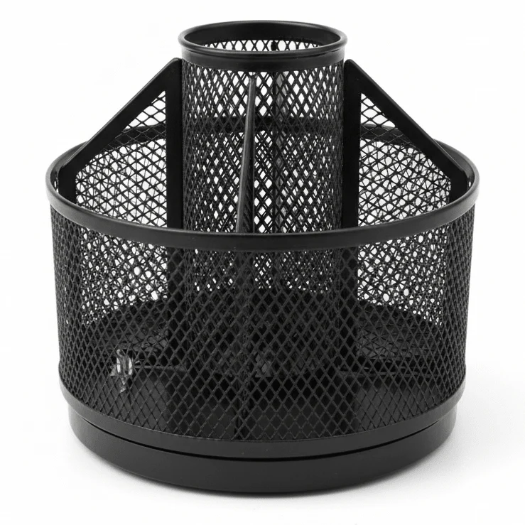 AKDC Metal Mesh Rotating Desk Organizer & Pen Holder – Black | 13 cm
