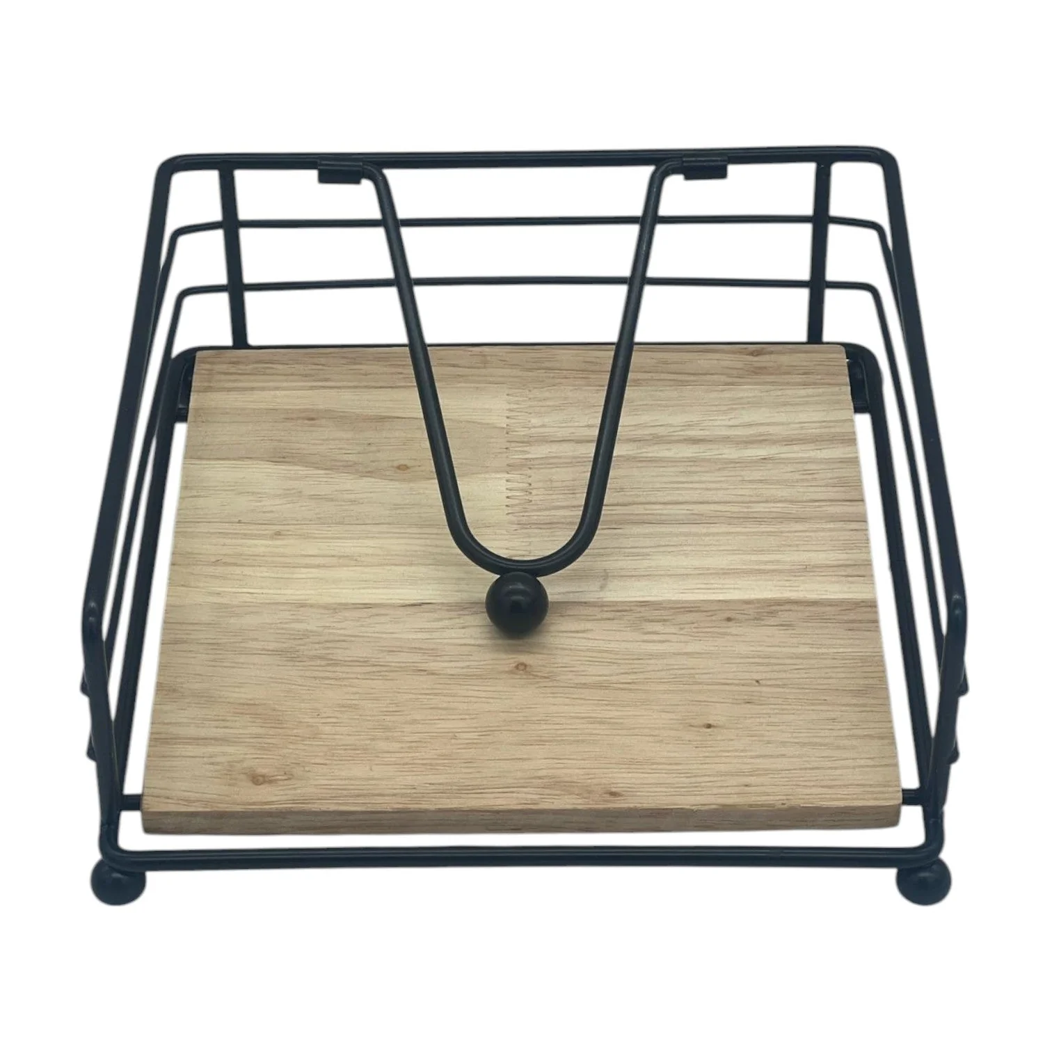 AKDC Metal Napkin Holder for Kitchen Dining Table, Black with Weighted Arm Wooden Base for Indoor and Outdoor Decor Bar Picnic Party CafÃ© Home Restauran-18cmX7cm-(Black&Wooden)