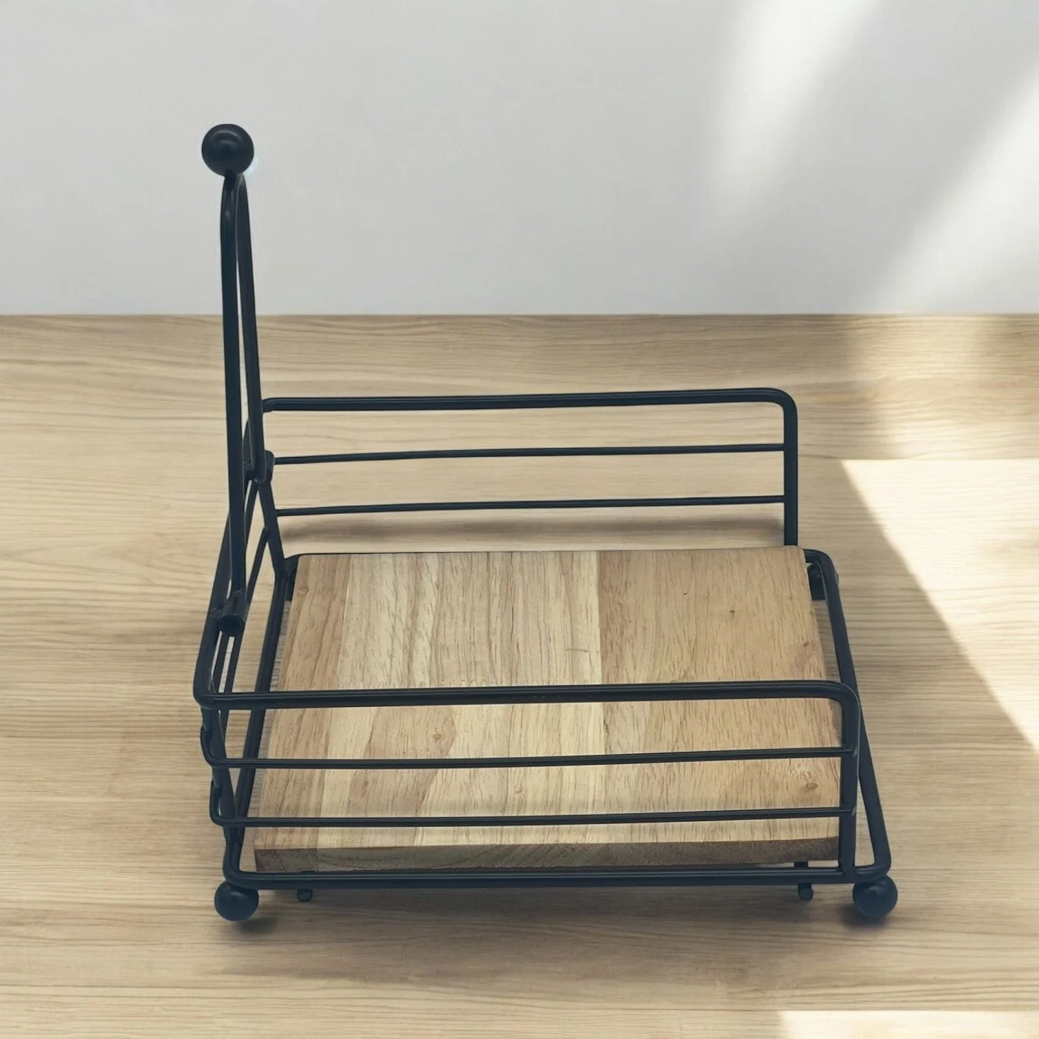 AKDC Metal Napkin Holder for Kitchen Dining Table, Black with Weighted Arm Wooden Base for Indoor and Outdoor Decor Bar Picnic Party CafÃ© Home Restauran-18cmX7cm-(Black&Wooden) - Image 3