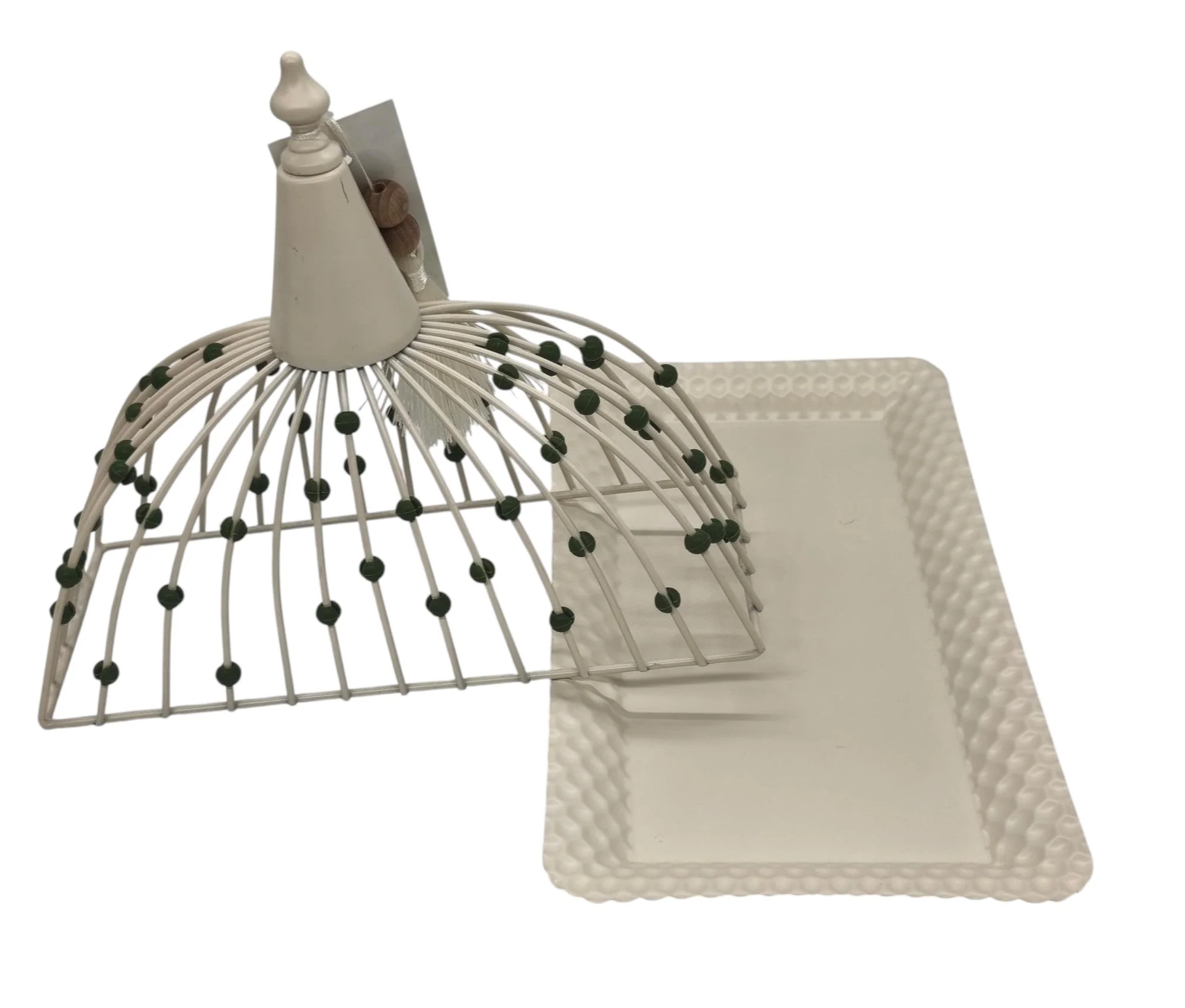 AKDC Metal Rectangular Candy Tray with Lid 30cm*16cm*23, White with Green Beads - Image 2
