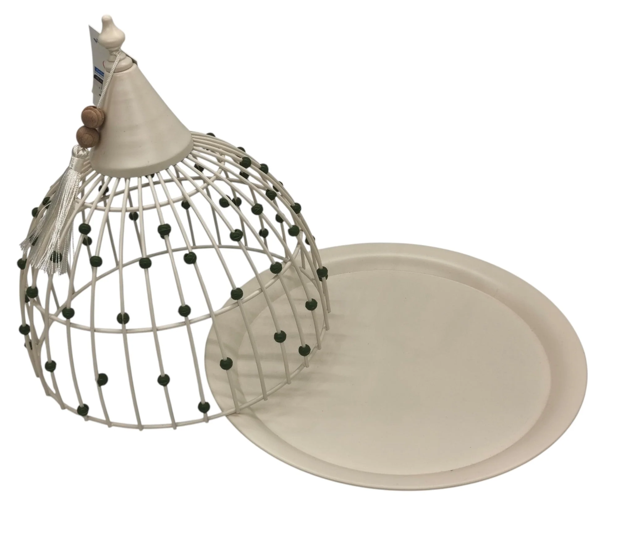 AKDC Metal Round Tray with Lid 27cm*27cm, White with Green Beads - Image 2