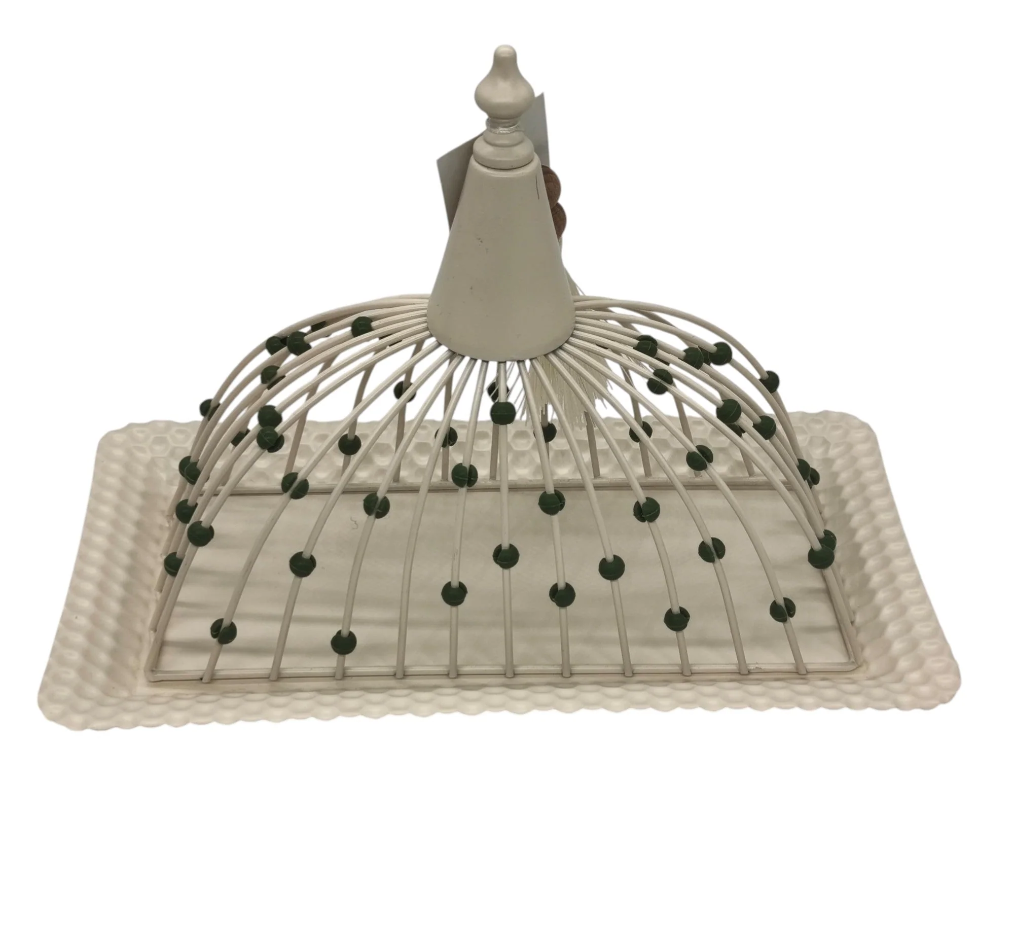 AKDC Metal Square Tray with Lid 29cm*30cm, White with Green Beads