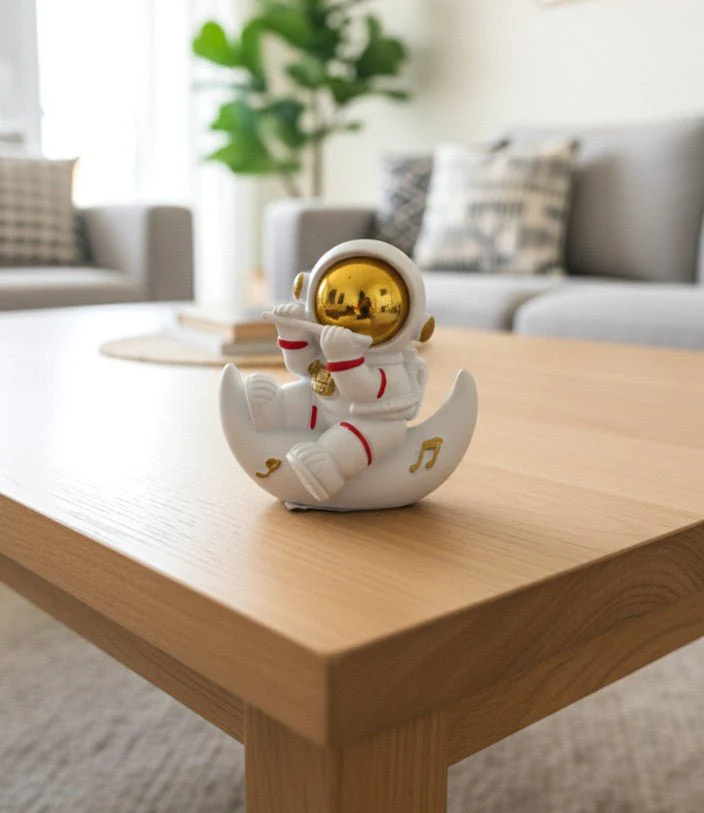 AKDC Mini Ceramic Astronaut Playing Flute Figurine – White Music Lover Space Décor 5 cm - Image 2