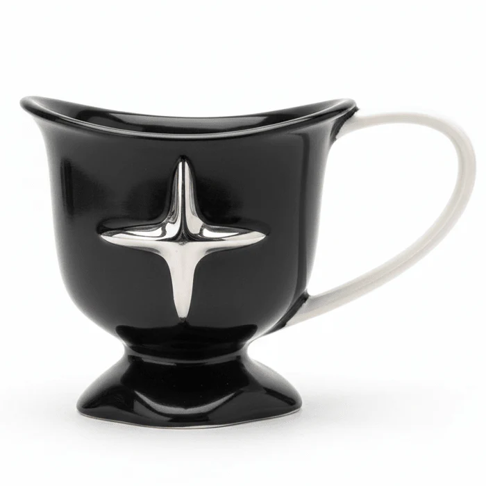 AKDC Minimalist Black Ceramic Mug with Comfortable White Handle, Modern Drinkware 250ml