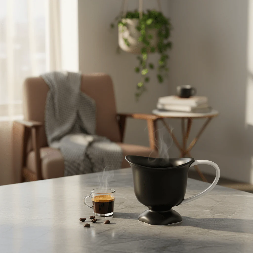 AKDC Minimalist Black Ceramic Mug with Comfortable White Handle, Modern Drinkware 250ml - Image 2