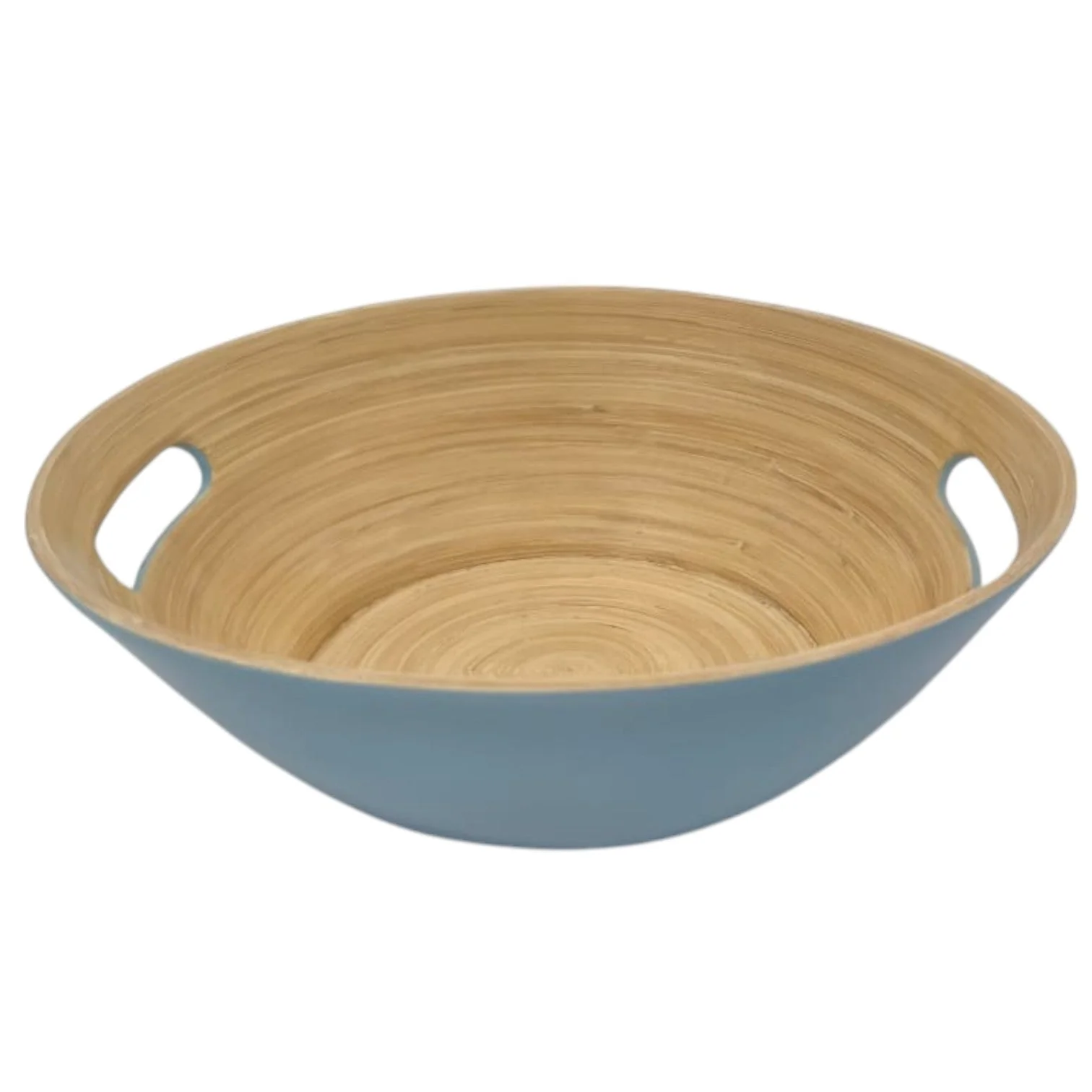 AKDC Modern Bamboo Oval Shape Serving Bowl With Handle-29cmX25cmX10cm-Blue&Bamboo