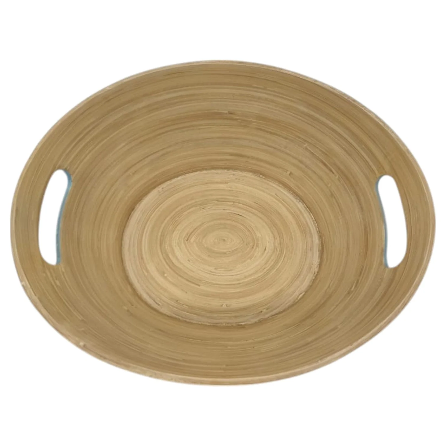 AKDC Modern Bamboo Oval Shape Serving Bowl With Handle-29cmX25cmX10cm-Blue&Bamboo - Image 2