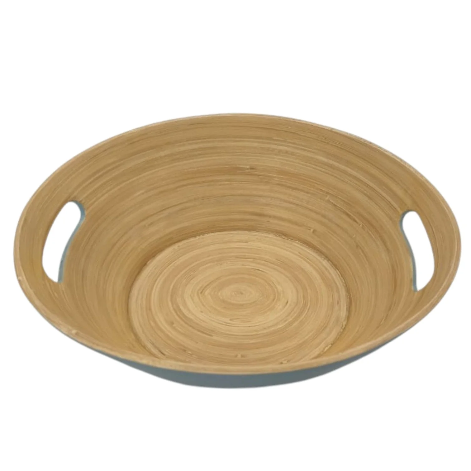 AKDC Modern Bamboo Oval Shape Serving Bowl With Handle-29cmX25cmX10cm-Blue&Bamboo - Image 3