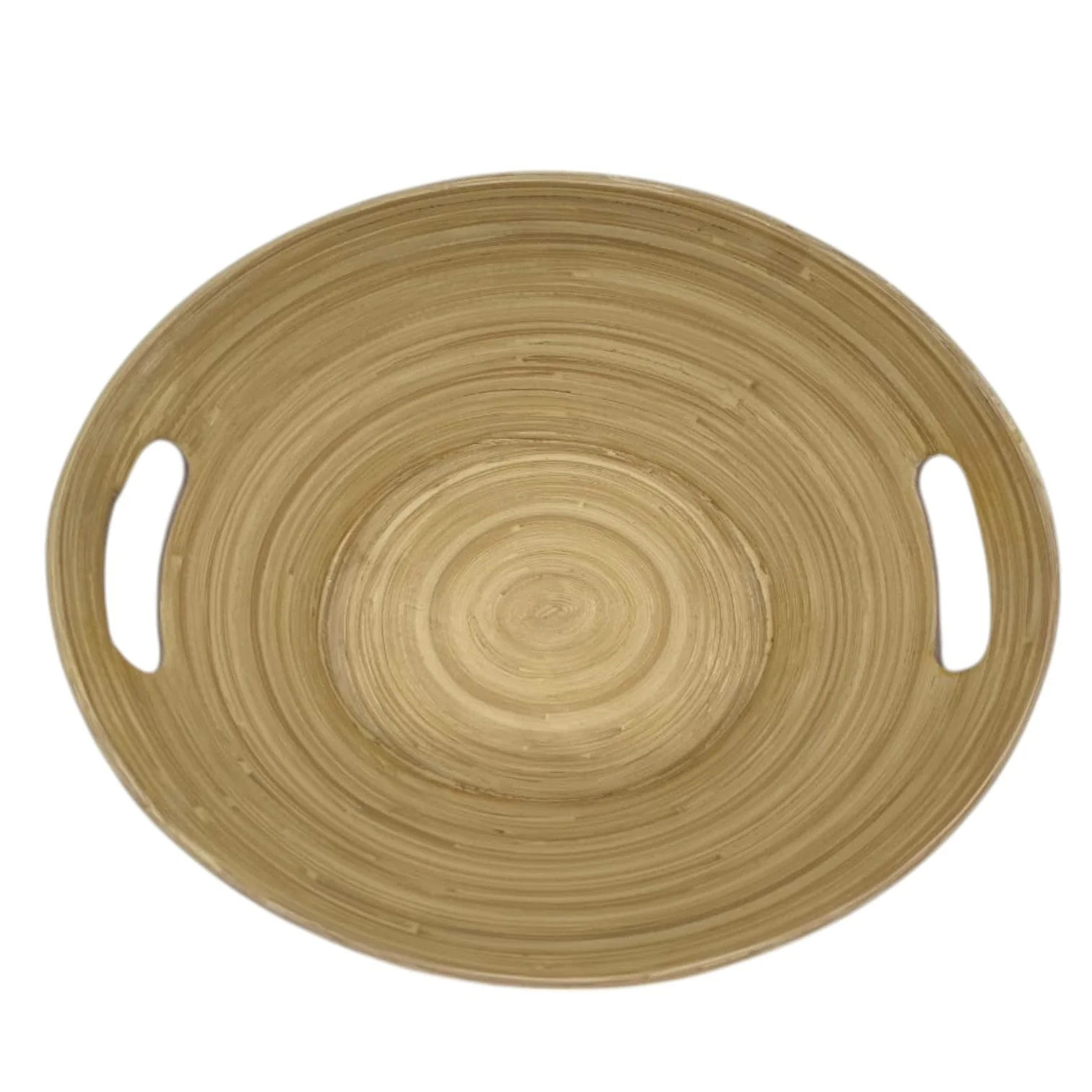 AKDC Modern Bamboo Oval Shape Serving Bowl With Handle-29cmX25cmX10cm-CadetBlue&Bamboo - Image 2