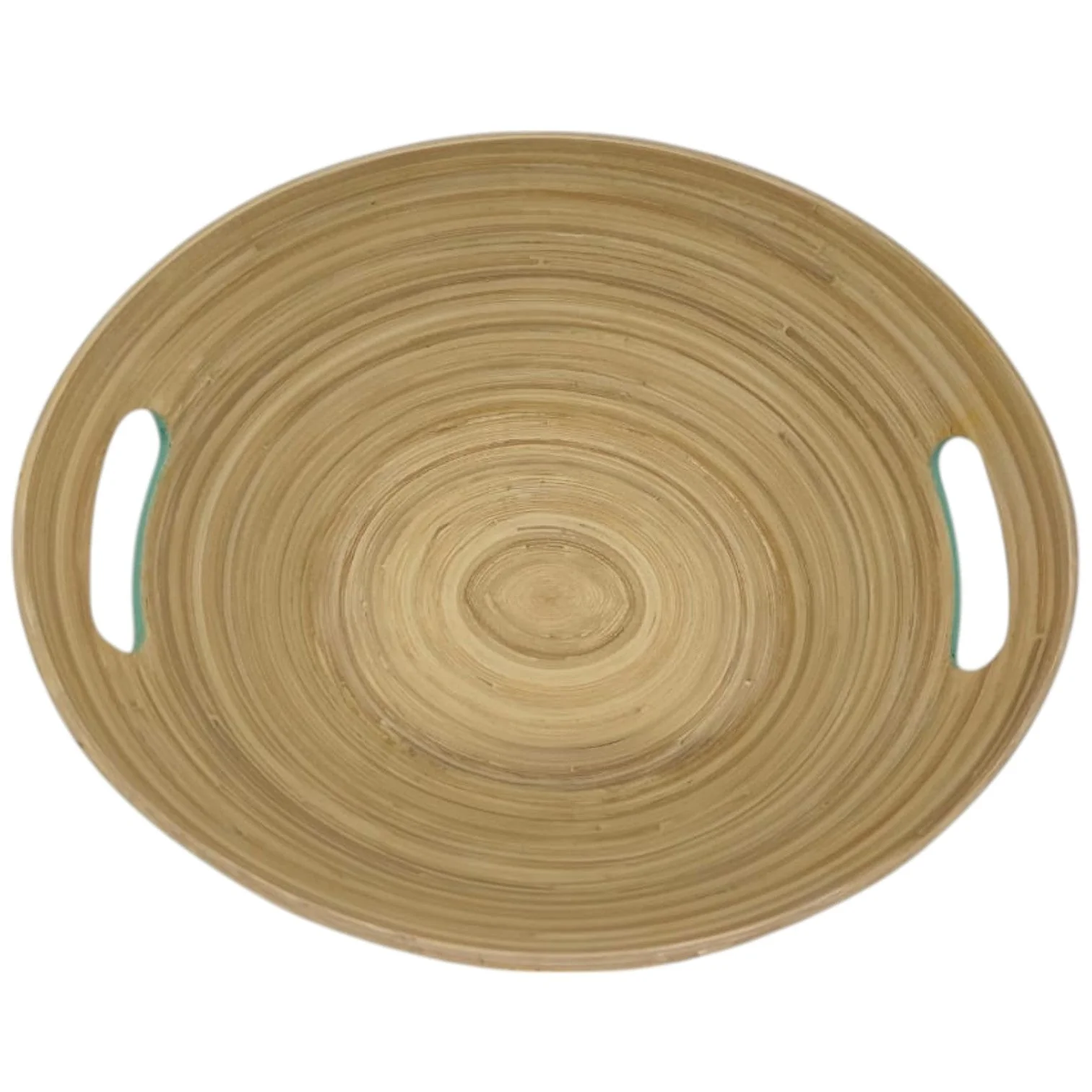 AKDC Modern Bamboo Oval Shape Serving Bowl With Handle-29cmX25cmX10cm-Green&Bamboo - Image 2
