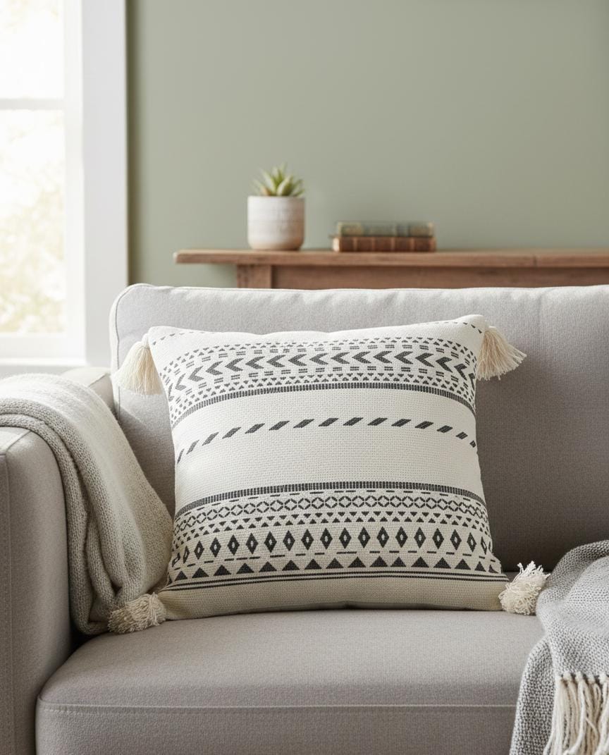 AKDC Modern Black & White Geometric Design Square Cushion – Premium Cotton Upholstery, 45×45 cm - Image 3
