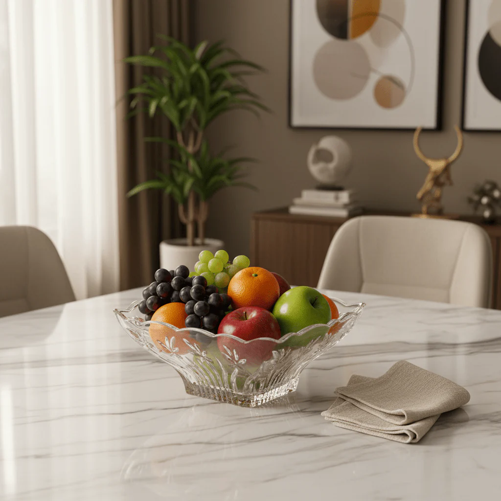 AKDC Modern Square Clear Acrylic Fruit Serving Plate for Desserts, Snacks and Table Presentation – Sleek Contemporary Design 25 cm - Image 2