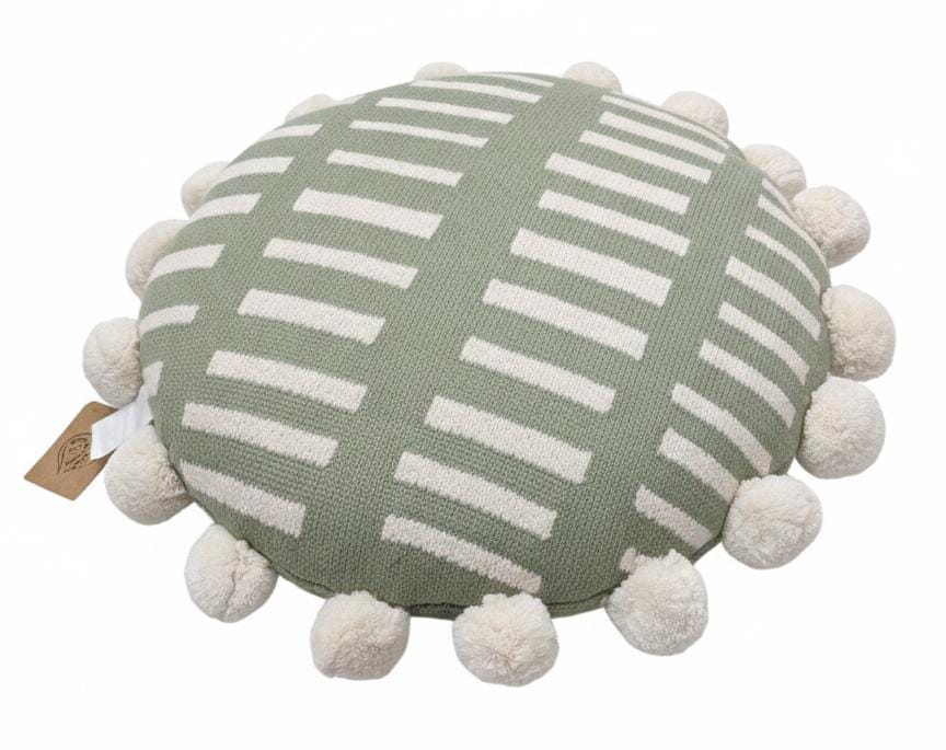 AKDC Modern Two-Tone Round Decorative Cushion – Green & Cream Cotton Upholstery, 40 cm
