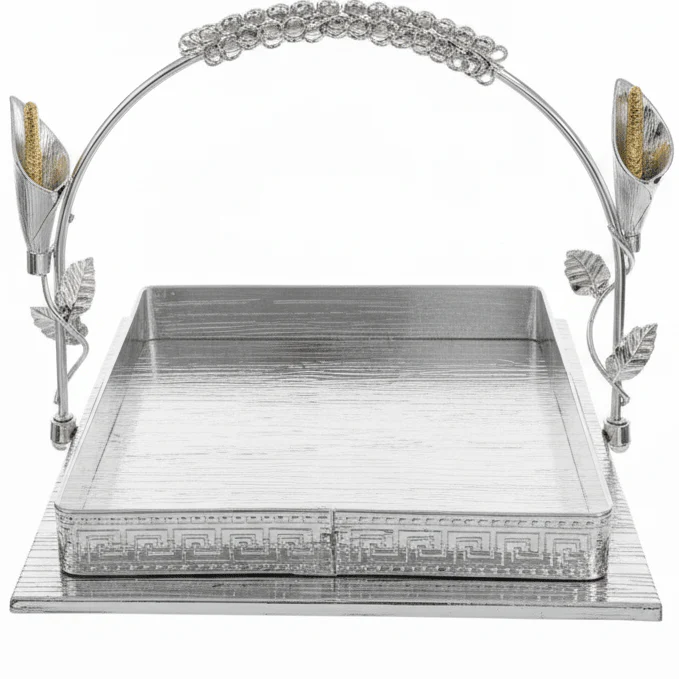 AKDC ModernServe Square Metal Serving Tray with Elegant Side Handles Multipurpose Serving Plate 20cm