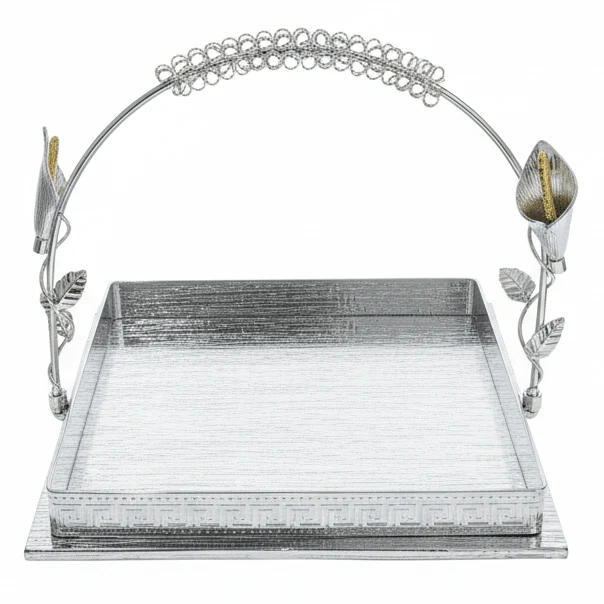 AKDC ModernServe Square Metal Serving Tray with Elegant Side Handles Multipurpose Serving Plate 25cm