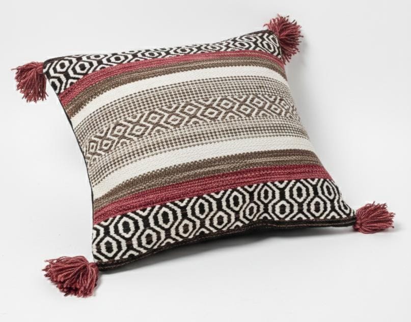 AKDC Multicolor Accent Square Cushion with Beige, Brown & Pink Detailing – Premium Cotton, 45×45 cm