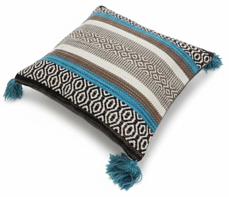 AKDC Multicolor Designer Square Cushion with Beige, Brown & Blue Accents – Cotton Fabric, 45×45 cm