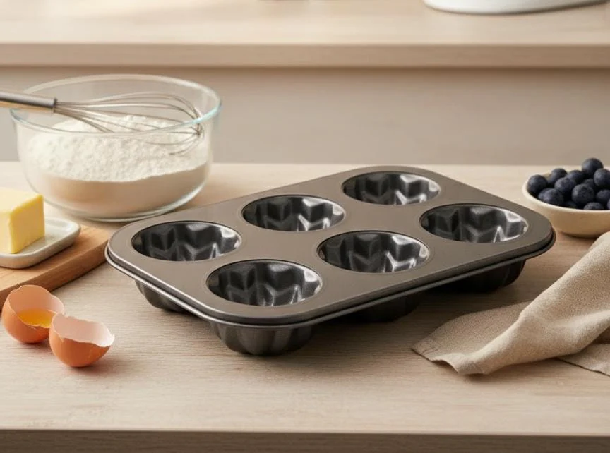 AKDC Non-Stick Cake Mould Pan with 6 Flower Shape Cups – Durable Bakeware for Creative Cakes, Muffins and Desserts