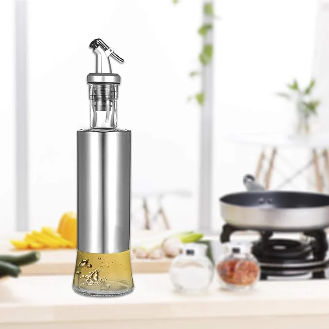 AKDC Olive Oil Dispenser Glass And Stainless Steel Bottle Drizzler Vinegar And Oil Cruet With Pourer Drip-Free Spout For Kitchen 300ml / 10Oz - Image 3