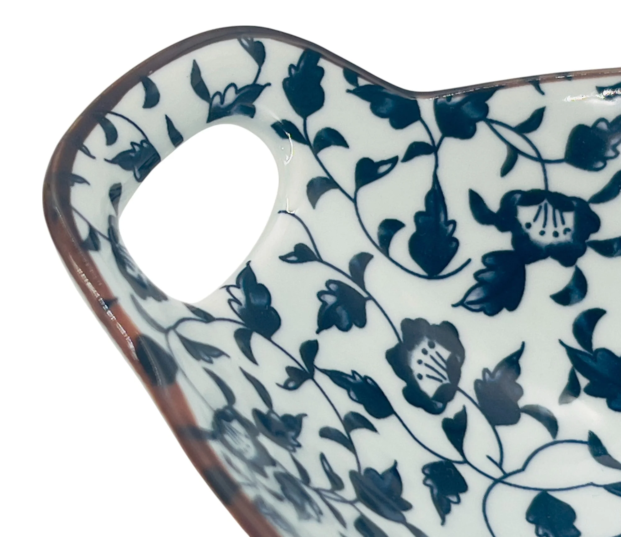 AKDC Oval Ceramic Bowl with Handle 26.5cm*15.5cm*5.5cm, White and Blue Floral Designs - Image 3