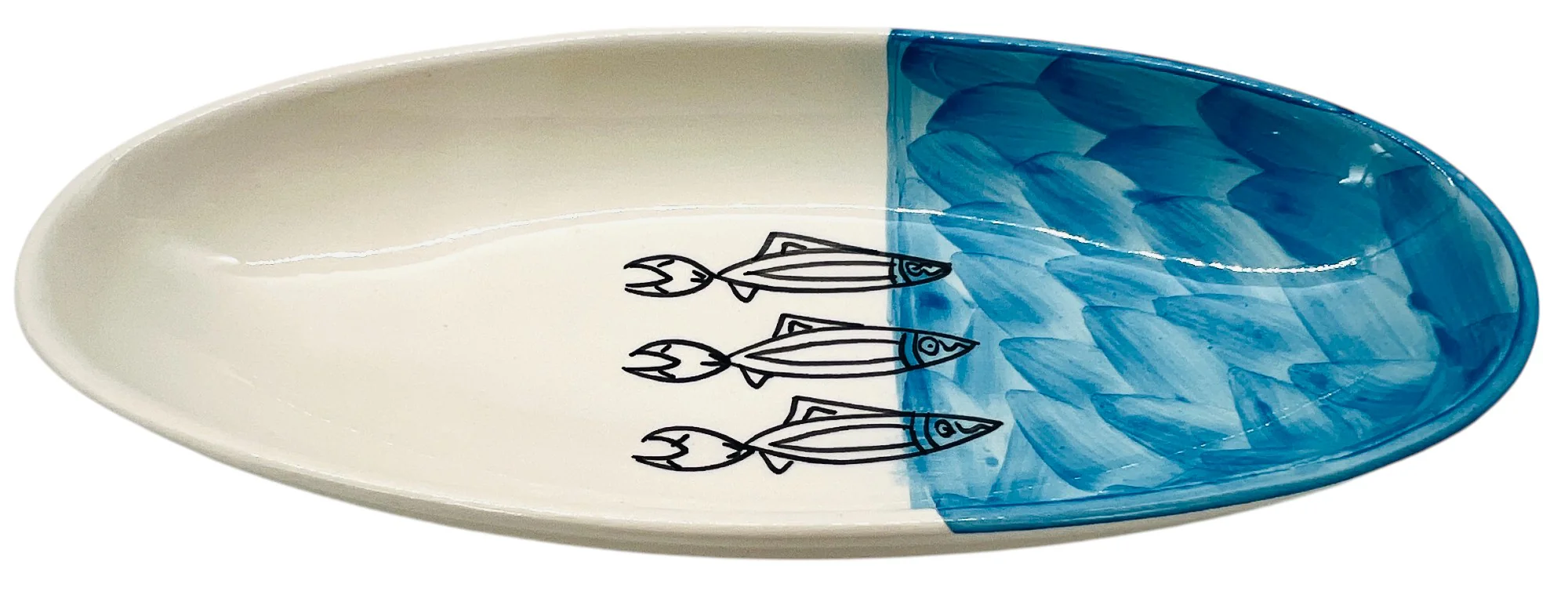 AKDC Oval Ceramic Plate 31cm*14cm*4.5cm, Sardine Blue
